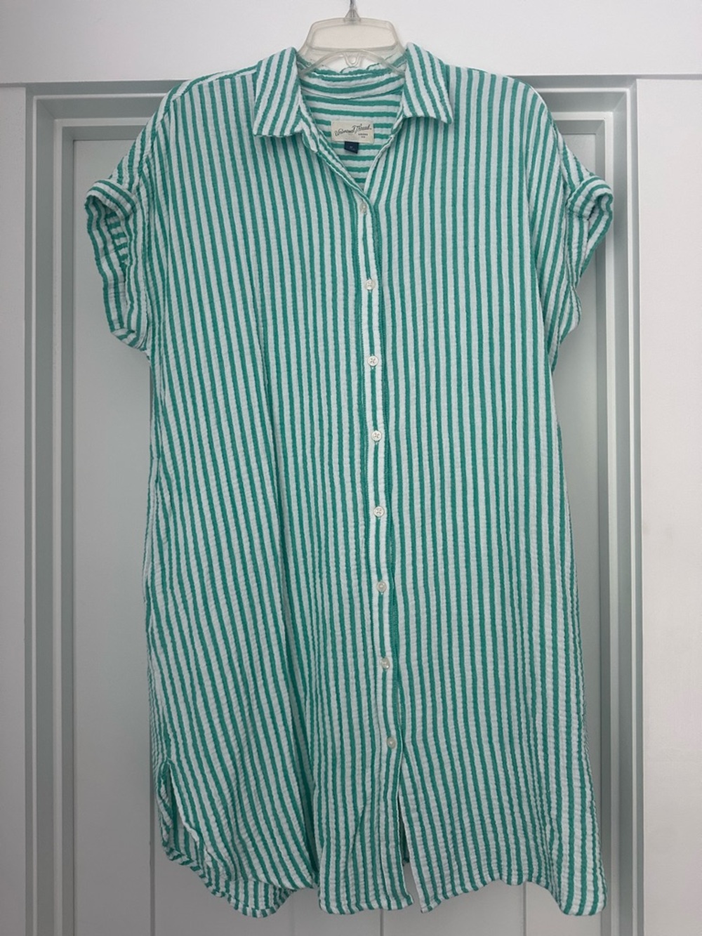 Universal Thread Green and White Button Up Shirt Dress
